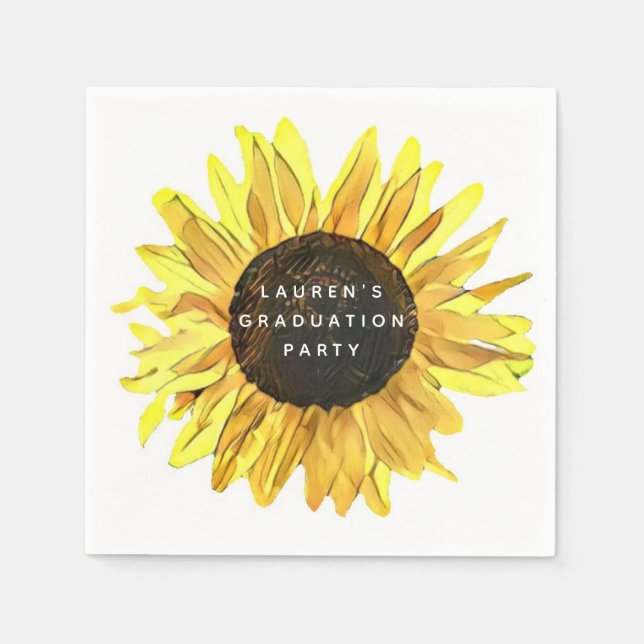 Personalised Painted Sunflower Graduation Party Napkin (Front)