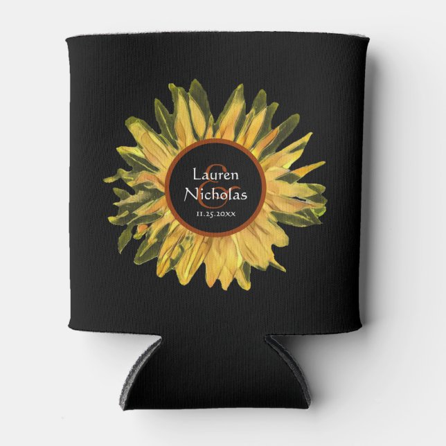 Personalised Painted Sunflower Wedding Can Cooler (Front)