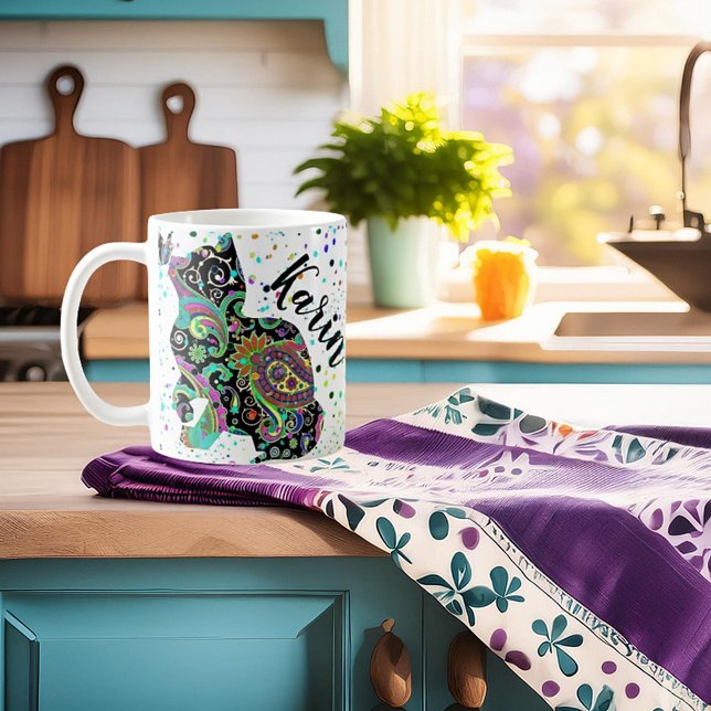 Personalised Paisley cat and butterfly Coffee Mug (Creator Uploaded)