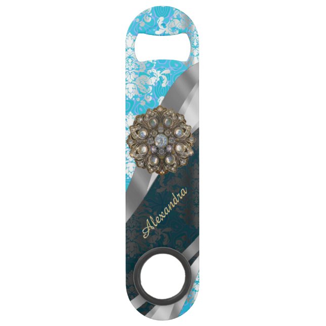 Personalised pale blue pretty girly damask pattern (Front)