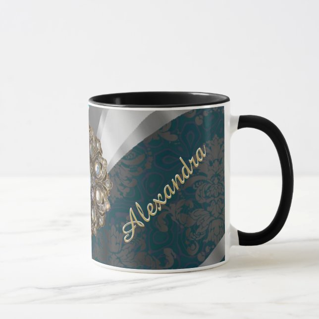 Personalised pale blue pretty girly damask pattern mug (Right)