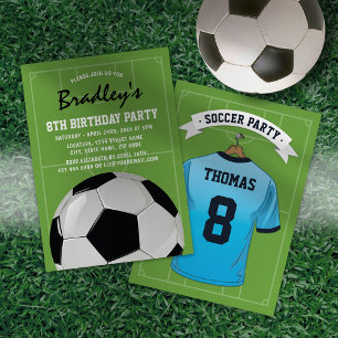 Personalised Pale Blue Soccer Birthday Invitation