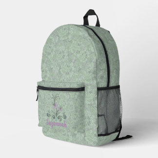 Personalised Pale Green and Lilac Floral Backpack