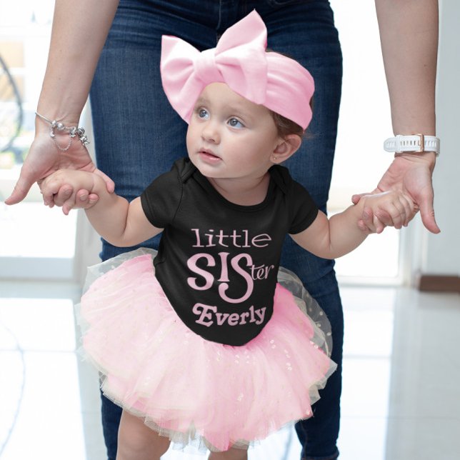 Personalised Pale Pink on Black Little Sister Toddler T-Shirt (Creator Uploaded)