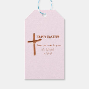 Personalised Palm Cross Happy Easter Brown Pink  Gift Tags