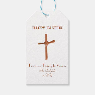 Personalised Palm Cross Happy Easter Cognac White Gift Tags