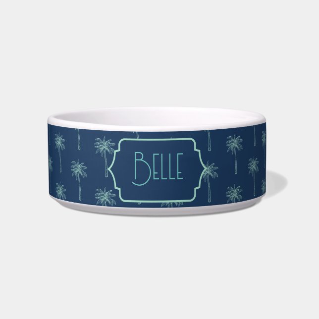 Personalised Palm Tree Pattern Pet Bowl (Medium) (Front)