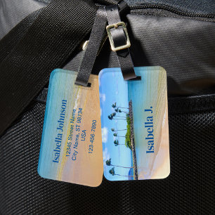 Personalised Palm Tree Sandy Beach Luggage Tag