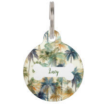 Personalised Palm Trees Pattern Round Pet Tag