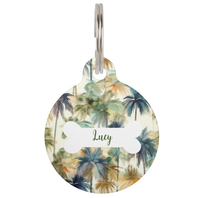 Personalised Palm Trees Pattern Round Pet Tag (Front)