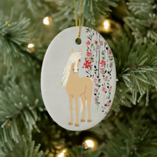 Personalised Palomino Pony and Flowers Horse Ceramic Tree Decoration