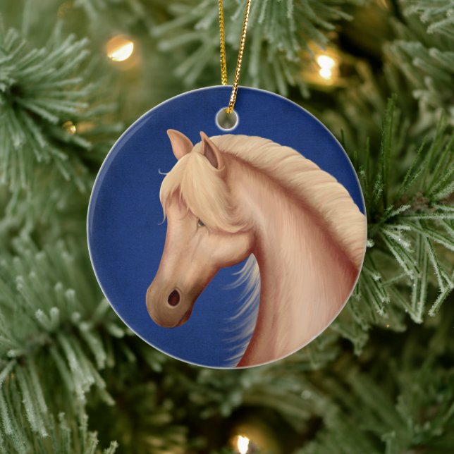 Personalised Palomino Pony Red White Blue Horse Ceramic Tree Decoration (Tree)