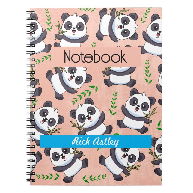Personalised Panda Bamboo Leaf Pink Background Notebook (Front)