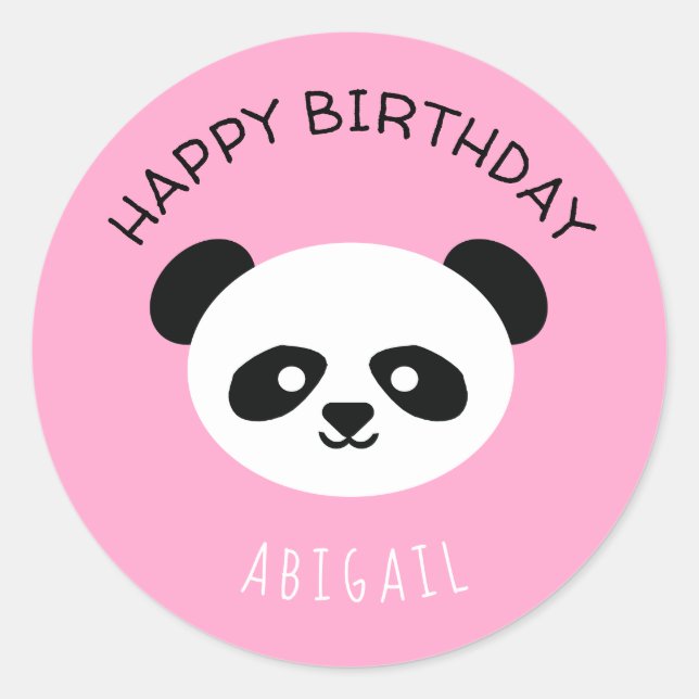Personalised Panda Bear Kawaii Birthday Girls Pink Classic Round Sticker (Front)