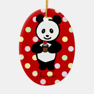 Personalised Panda Cartoon and Polka Dots Ceramic Tree Decoration