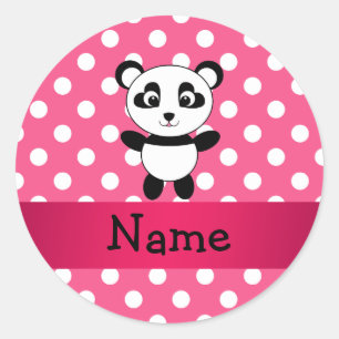 Personalised panda pink white polka dots classic round sticker