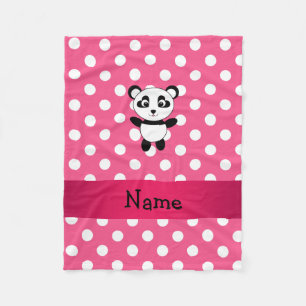 Personalised panda pink white polka dots fleece blanket