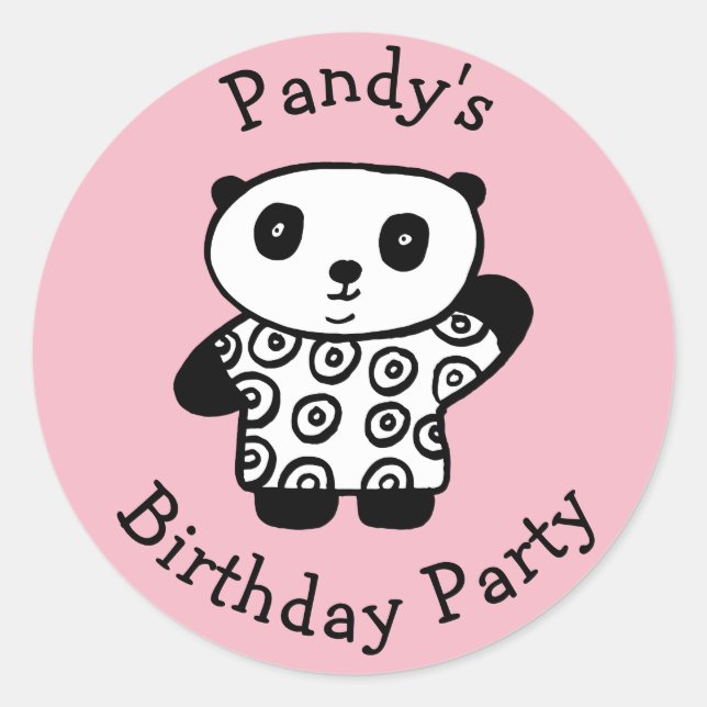 Personalised Pandy the Panda Birthday Party Classic Round Sticker (Front)