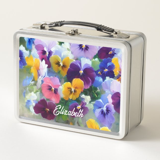 Personalised Pansies Metal Lunch Box (Front)