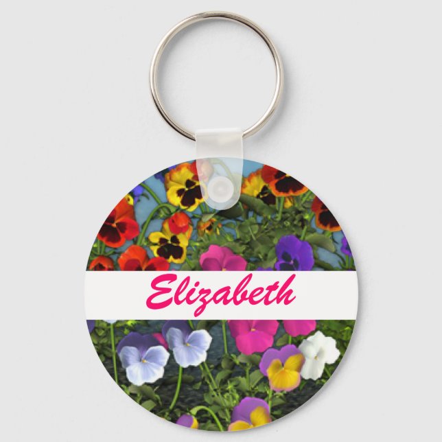 Personalised Pansy Flowers Keychain (Front)