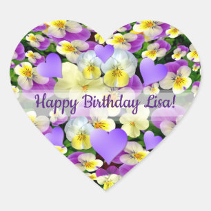 Personalised Pansy Perfect  Heart Sticker