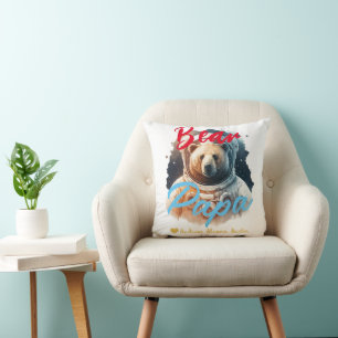 Personalised Papa Bear Simple chic Names Astronaut Cushion
