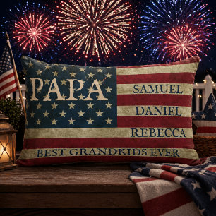 Personalised PAPA grandkids names American Flag Lumbar Cushion