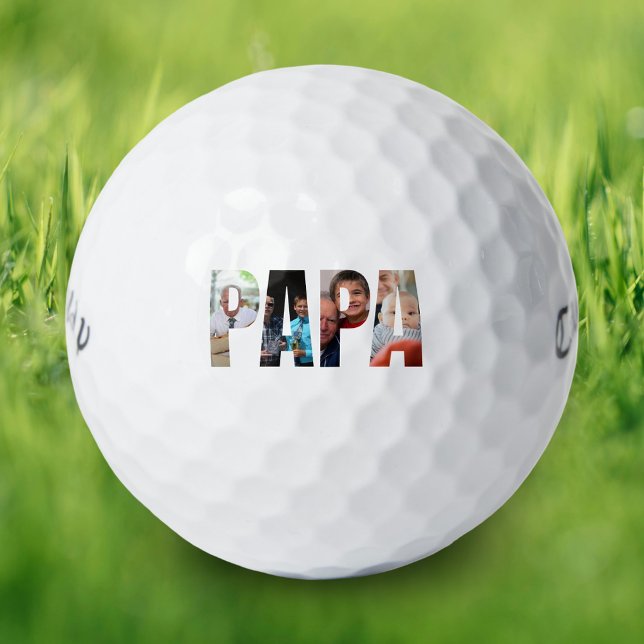 Personalised papa photo collage for father golf balls (Personalized papa photo collage for father golf balls)
