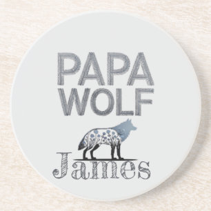 Personalised Papa Wolf Nature Silhouette Coaster
