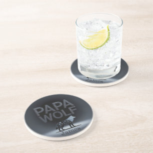 Personalised Papa Wolf Nature Silhouette Coaster