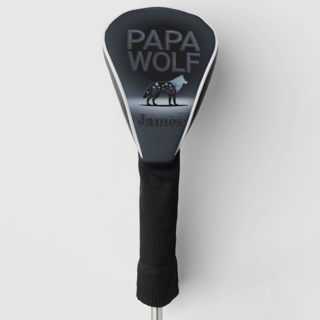 Personalised Papa Wolf Nature Silhouette Golf Head Cover (Front)