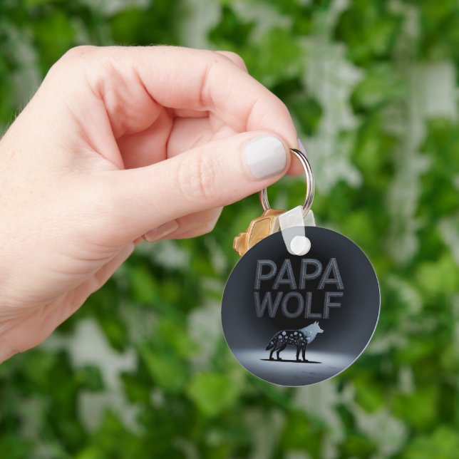 Personalised Papa Wolf Nature Silhouette Key Ring (Hand)