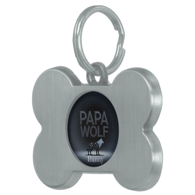 Personalised Papa Wolf Nature Silhouette  Pet ID Tag (Front Right)