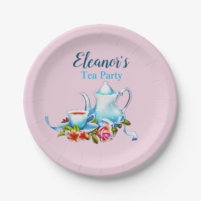 Personalised Paper Tea Party Paper Plates Flowers (Front)