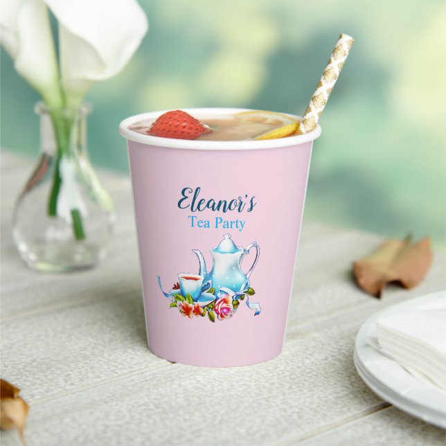 Personalised Paper Tea Party Paper Plates Flowers Cups (Insitu)