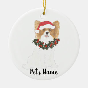 Personalised Papillon (Red & White) Ceramic Tree Decoration
