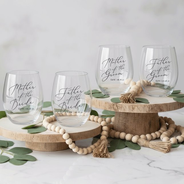 Personalised Parents of the Bride & Groom Wedding Stemless Wine Glass (Creator Uploaded)