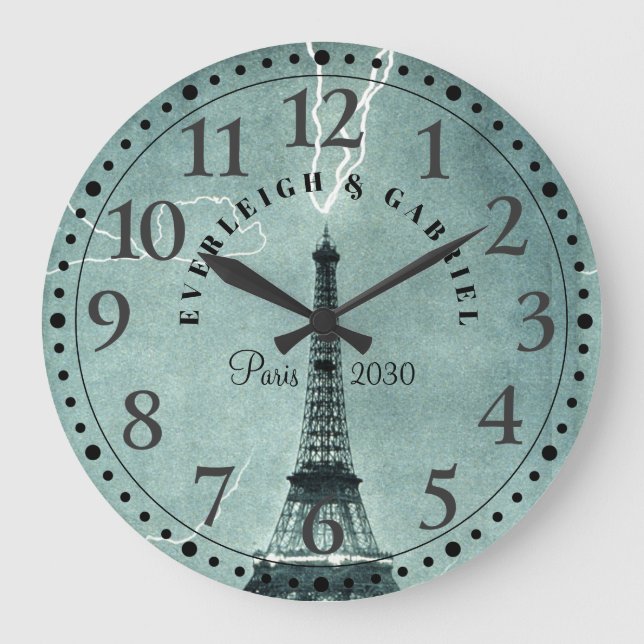 Personalised Paris Eiffel Tower Large Clock (Front)