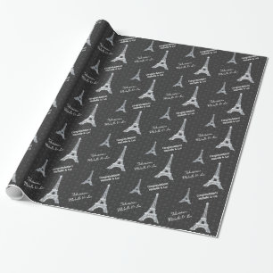 Personalised Paris Eiffel Tower on Black Wrapping Paper
