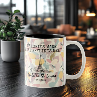 Personalised Paris Memory - Line Art Landmark Two-Tone Coffee Mug