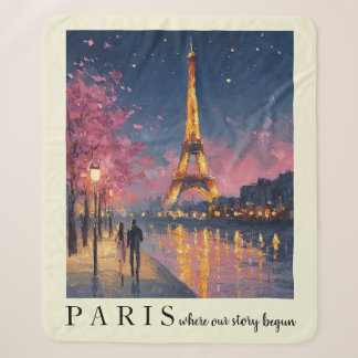 Personalised Paris Night Wall Art Poster Sherpa Blanket