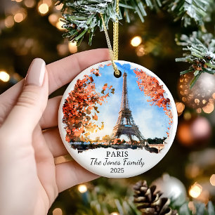Personalised Paris Ornament, France Gift Ceramic Tree Decoration