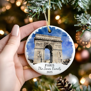 Personalised Paris Ornament, France Gift Ceramic Tree Decoration