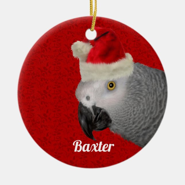 Personalised Parrot Christmas Ceramic Tree Decoration (Front)