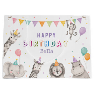 Personalised Party Animals Safari Birthday Girl Large Gift Bag