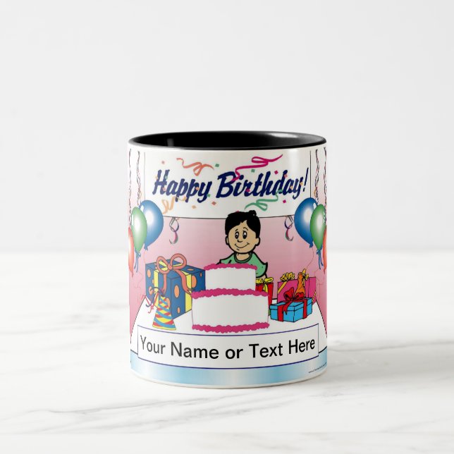 Personalised Party, Birthday - Boy Cartoon Two-Tone Coffee Mug (Center)
