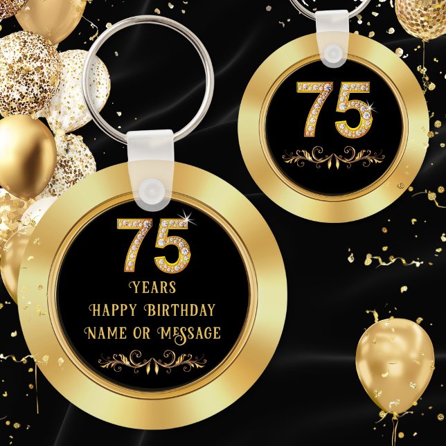 Personalised Party Favours for 75th Birthday, 75th Key Ring (Personalized party favors for 75th birthday. 75th birthday ideas for dad. 75th birthday souvenirs.)