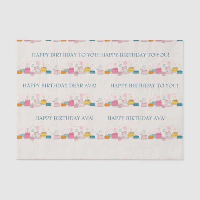 Personalised Party Tissue – Doodle Cakes on Cream Paper (Front)