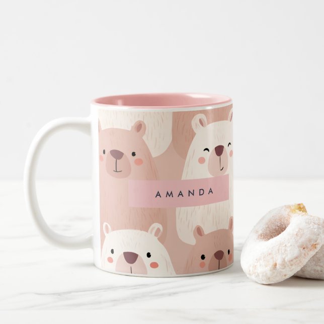 Personalised Pastel Adorable Capybara Two-Tone Coffee Mug (With Donut)