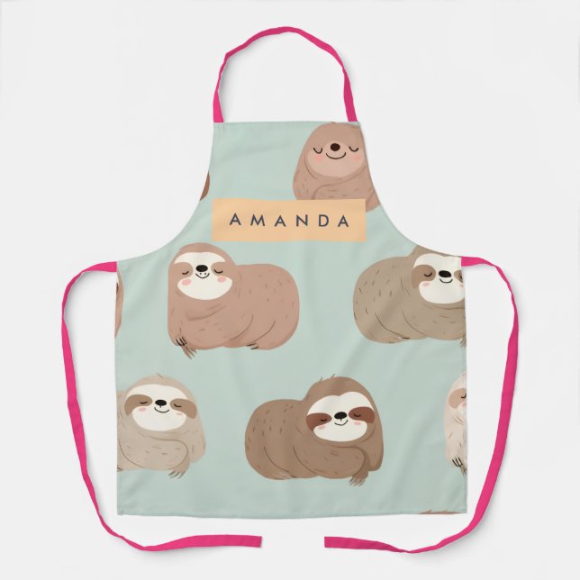 Personalised Pastel Adorable Sloth Pattern Apron (Front)